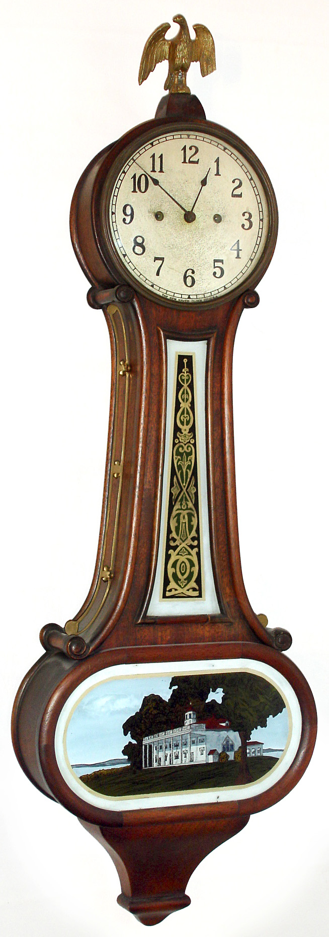 New Haven Wilson 30 day mahogany banjo timepiece, c1920. — Antique Clocks Price Guide