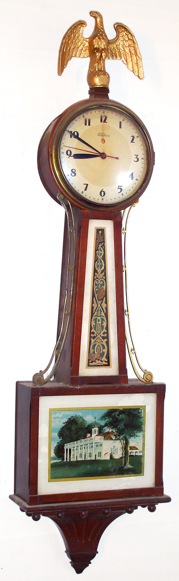 Warren Telechron electric full size mahogany banjo clock, sweep seconds hand, 110v. c1930. — Antique Clocks Price Guide