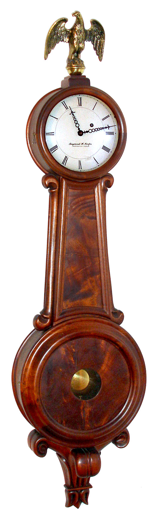 Raymond H. Keefer, Jacksonville, Florida reproduction mahogany girandole clock, Stennes works, c1974. — Antique Clocks Price Guide