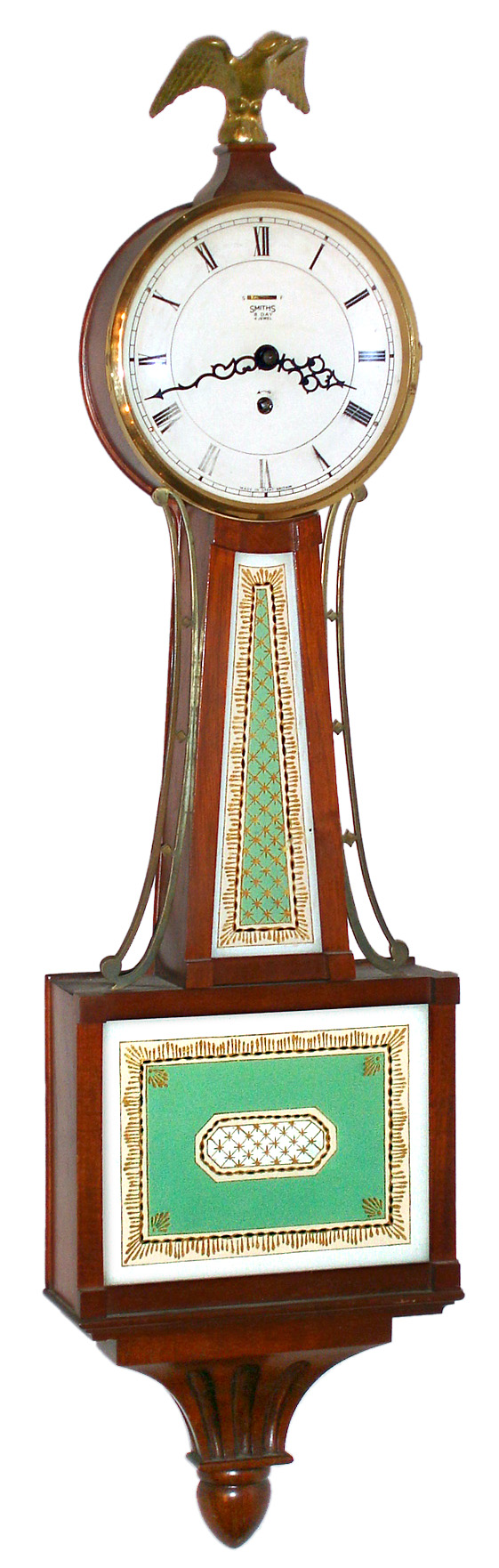 Smith's 8 day English 3/4-size mahogany banjo clock, Stennes case, c1970. — Antique Clocks Price Guide