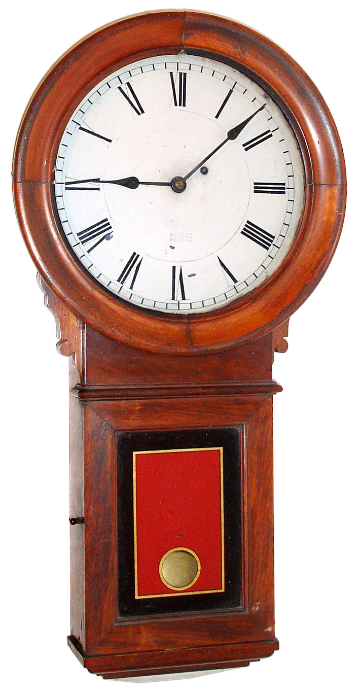 E. Howard and Co., Boston, Mass., "Regulator No. 70" wall clock 8 day time only weight driven movement in walnut case with reverse painted tablet and painted metal dial, c1900 — Antique Clocks Price Guide