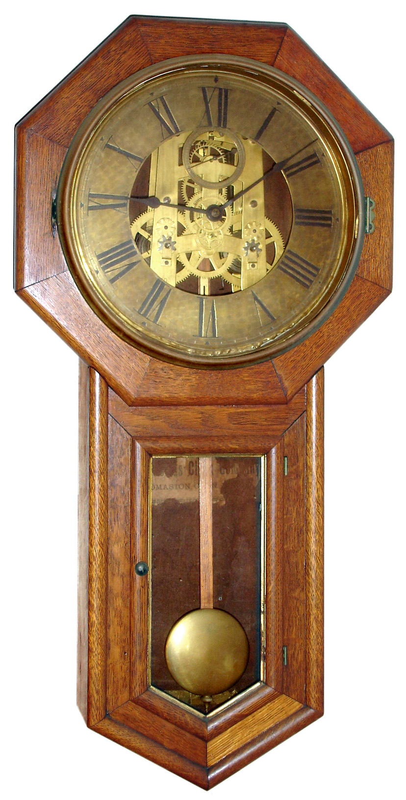 Seth Thomas, Thomaston, Conn., "World" wall clock 15 day time only spring driven movement stamped "40" in oak case with brass dial, c1915 — Antique Clocks Price Guide