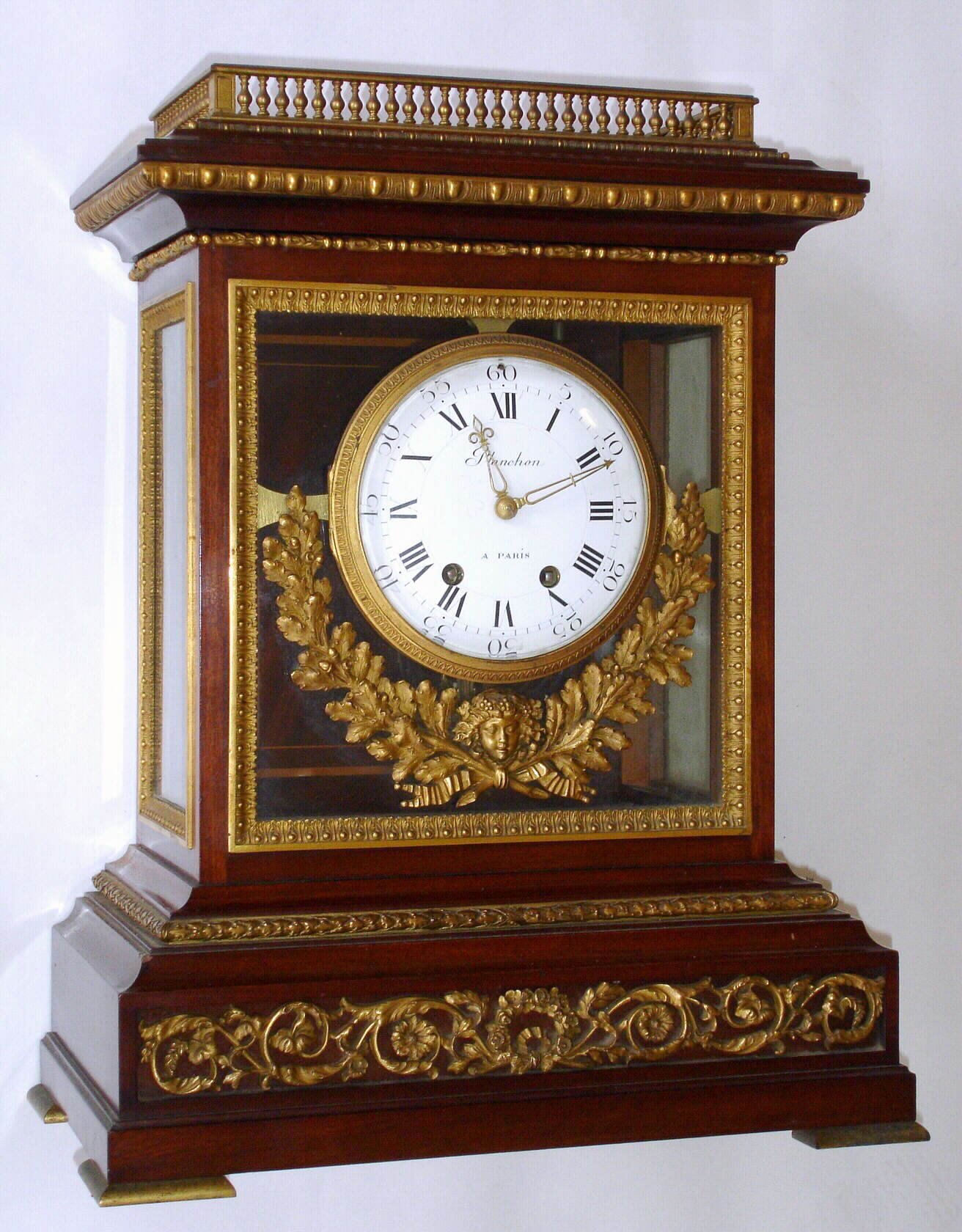 French, Planchon, Paris, in the style of Lepaute, an architectural mantle regulator, 8-day gong striking. Planchon is well known for making in the last quarter of the 1800s, all the styles of clocks that had been popular a century earlier, and he specialized in models that might appear in the Louvre. The movement was provided by Vincenti, c1875 — Antique Clocks Price Guide
