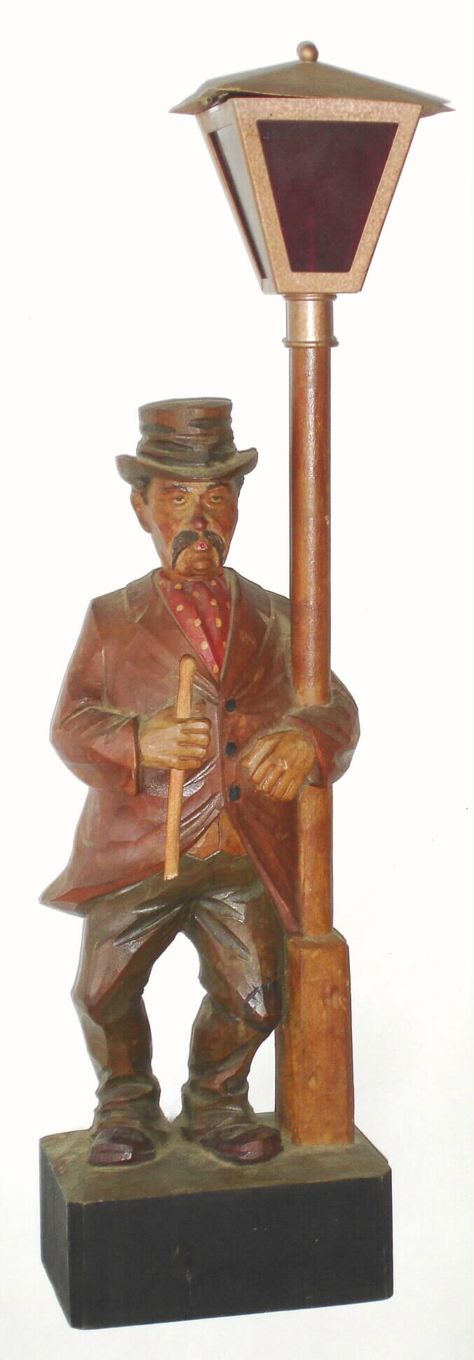German, Karl Griesbaum, drunk and broom whistler, leaning against lamp post, c1950 — Antique Clocks Price Guide