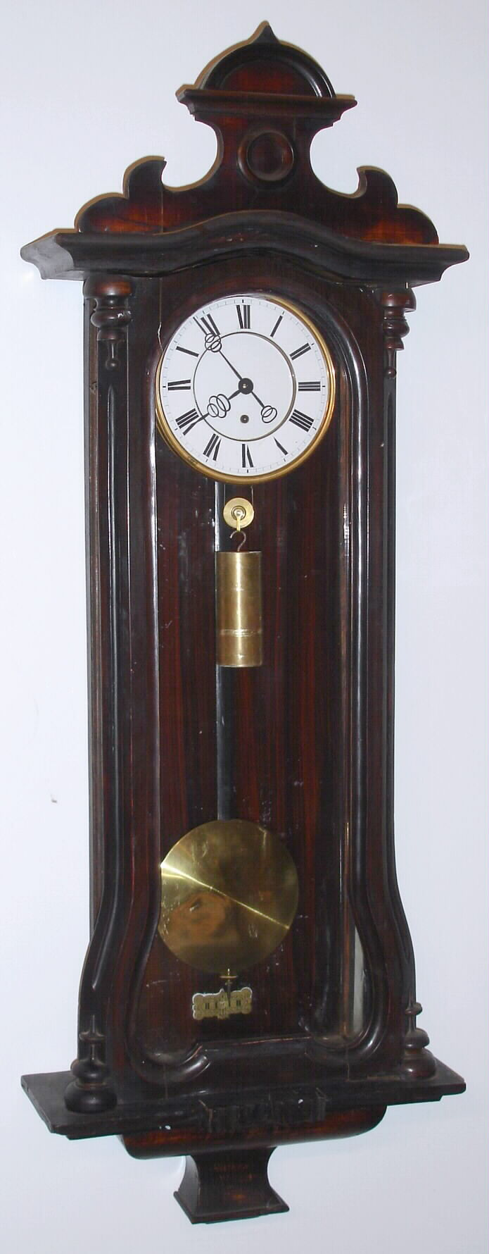 German, 1-weight "Vienna Regulator" in a grained case with original top, slide mount movement with original brass brackets, old pulley and hands, C.1880 — Antique Clocks Price Guide