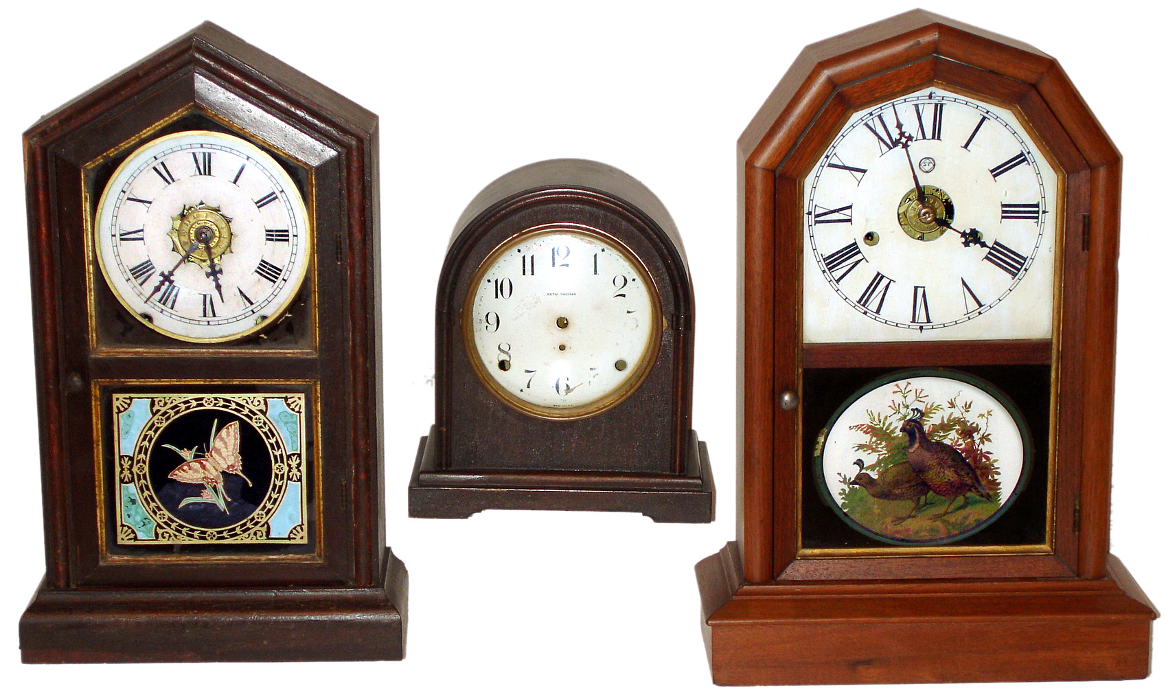 Three Connecticut mantel time and strike mahogany mantel clocks, late 1800's, early 1900's. — Antique Clocks Price Guide