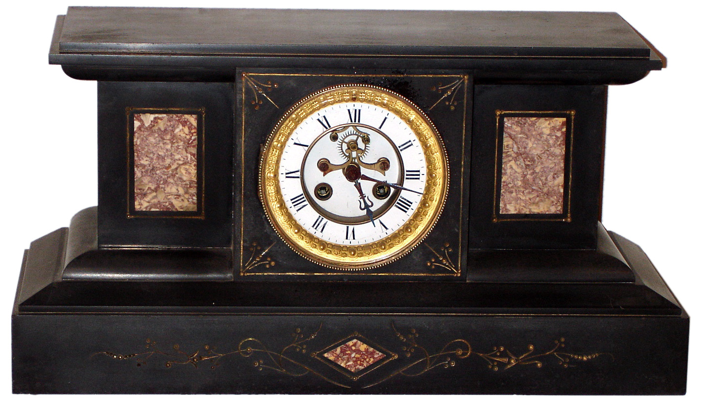French black slate and marble 8 day time and strike spring driven mantel clock, c1890 — Antique Clocks Price Guide