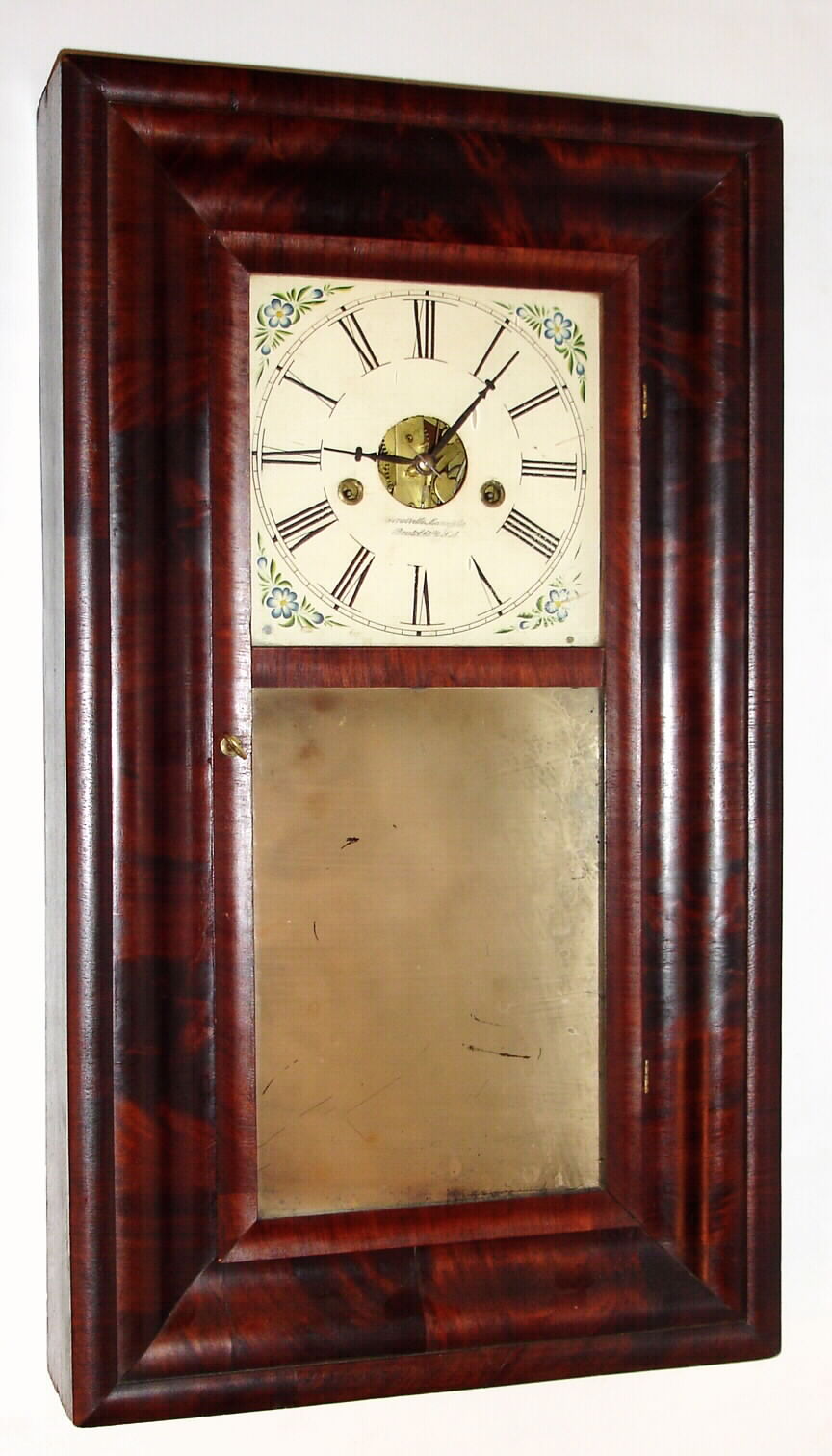Forestville Mfg. Co., ogee shelf clock 8 day time and strike weight driven movement in manogany veneer case, c1850 — Antique Clocks Price Guide