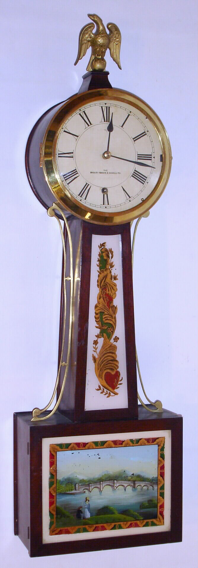 German, year running fusee banjo timepiece retailed by Bailey, Banks, and Biddle Co. This is an uncommon timepiece with the same fusee arrangement found in Germanic style wall and tall clock cases, c1920 — Antique Clocks Price Guide