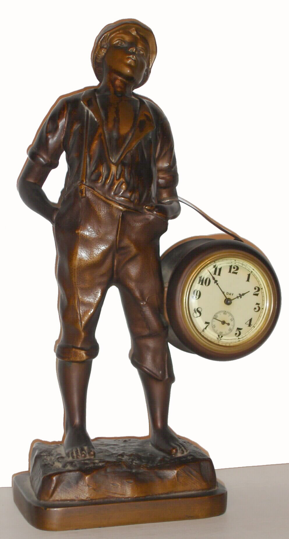 Ansonia Clock Co., Ansonia, Conn., "Novelty No. 807", WHISTLER, 8 day lever movement novelty figural timepiece, c1914 — Antique Clocks Price Guide
