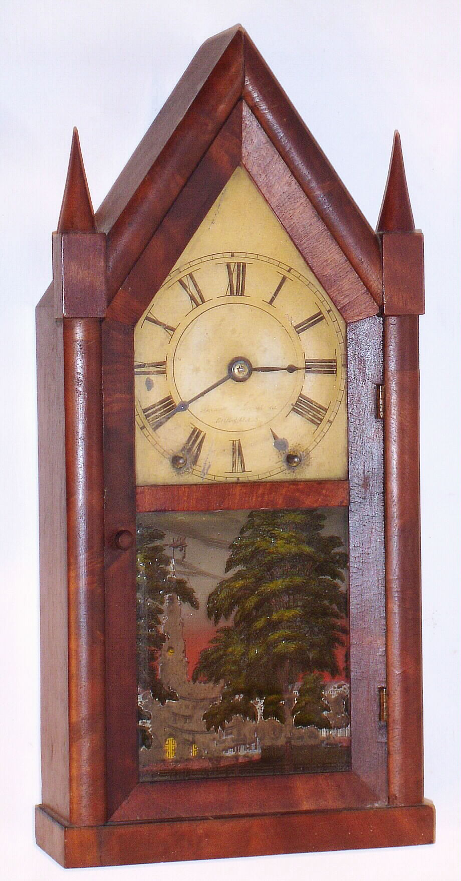 Brewster and Ingraham 30 hour time and strike spring driven mahogany steeple clock, c1845 — Antique Clocks Price Guide