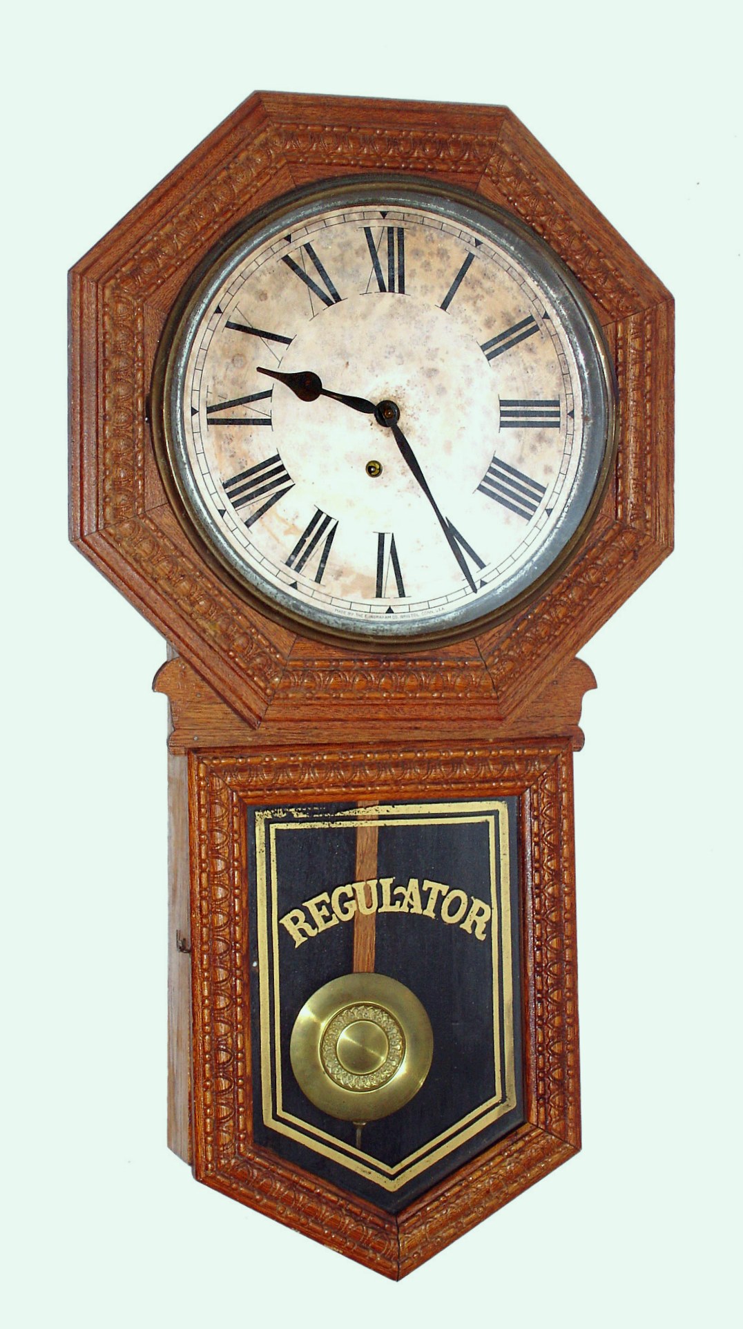 E. Ingraham Co., Bristol, Conn., Hartford 8 day time only spring driven oak long drop school clock, c1911 — Antique Clocks Price Guide
