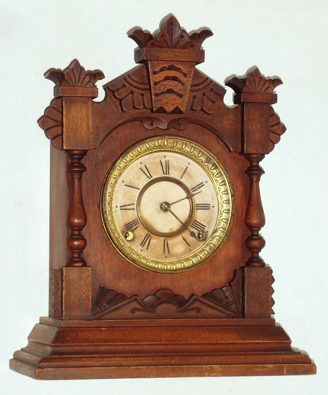 Ansonia Clock Co., New York, "Tivoli" cabinet clock 8 day time and strike spring driven movement in walnut case, c1895 — Antique Clocks Price Guide