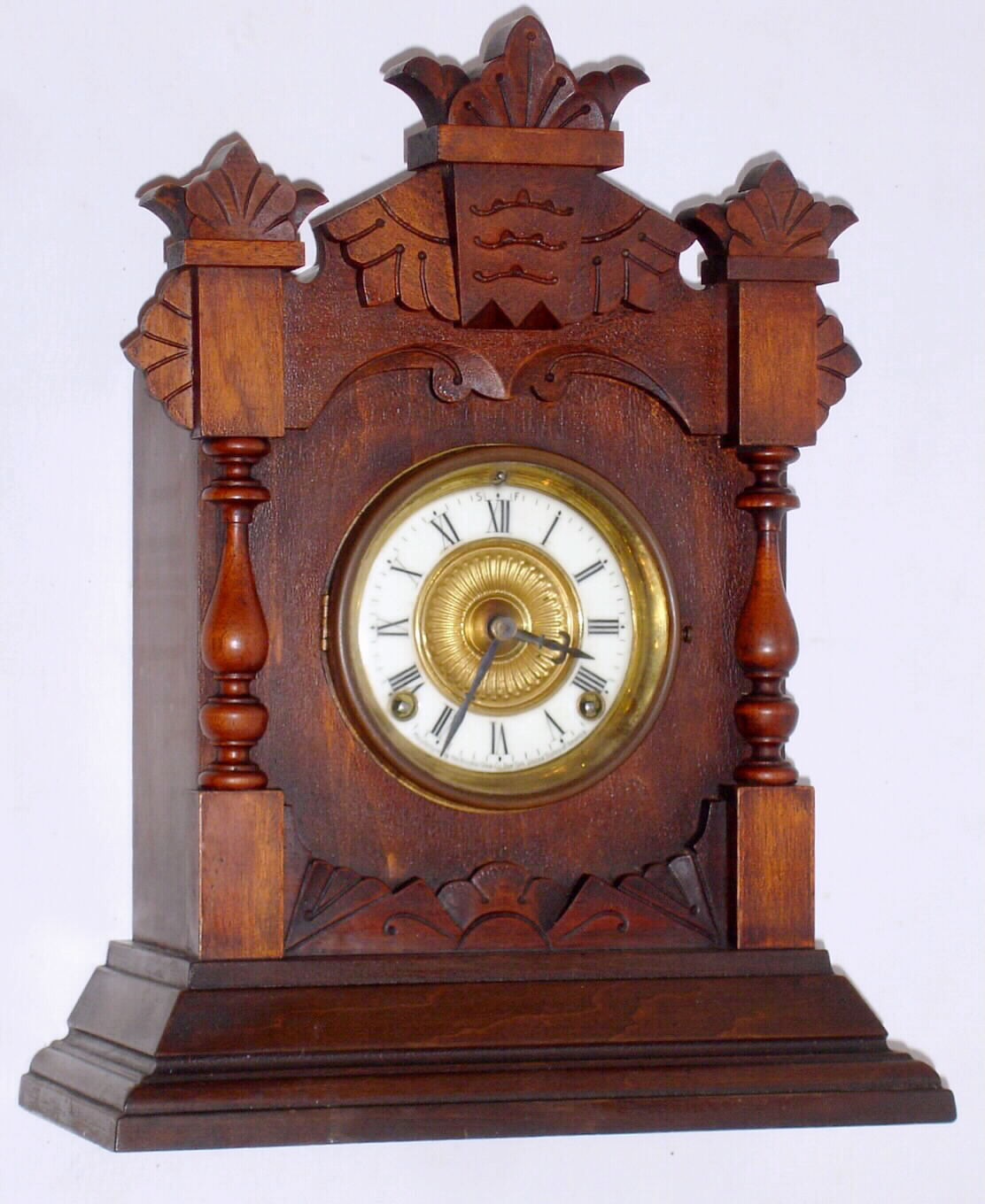 Ansonia Clock Co., New York, "Tivoli" cabinet clock 8 day spring driven time and strike movement in walnut case, c1885 — Antique Clocks Price Guide