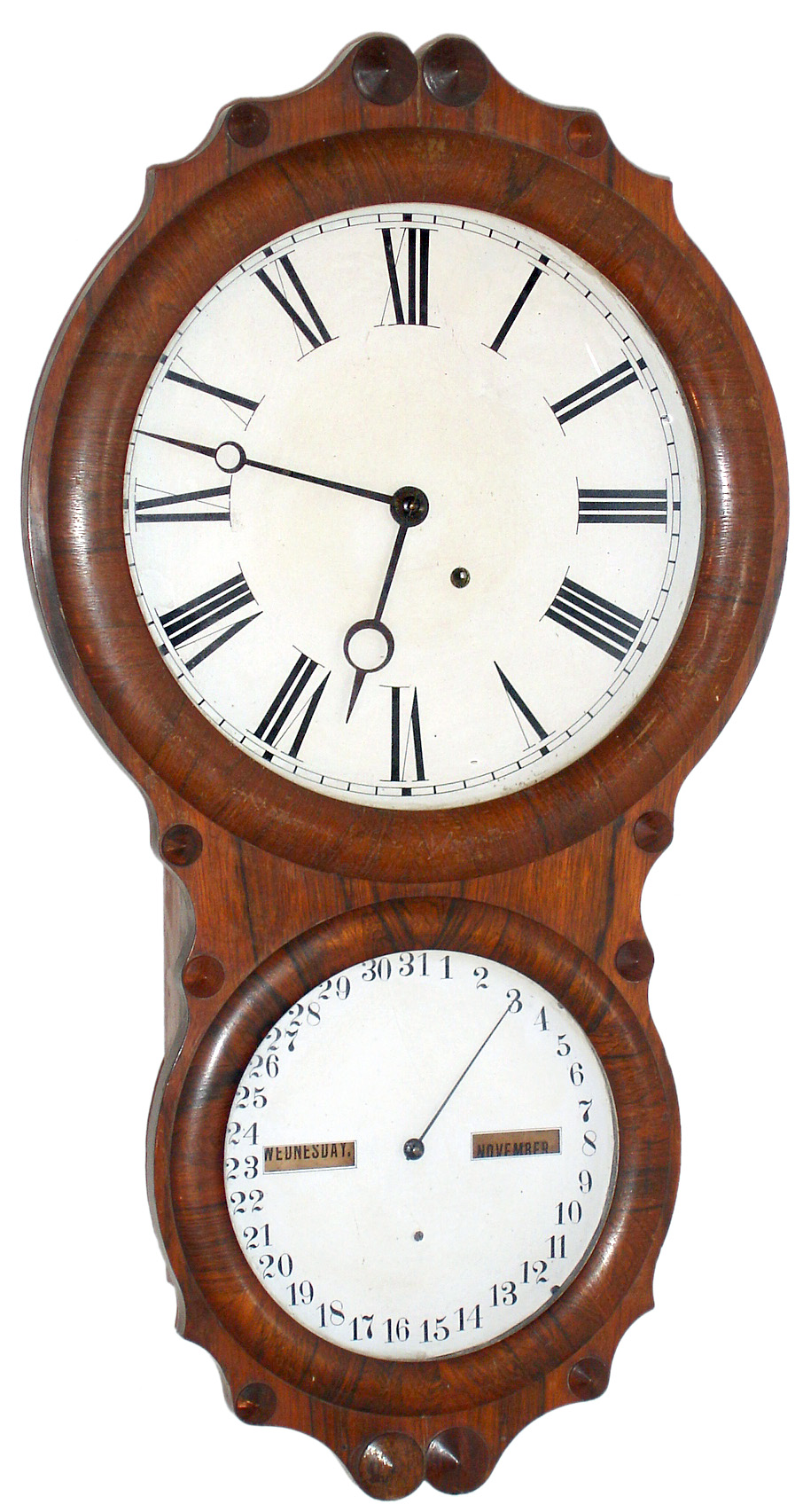 Seth Thomas Clock Co., Thomaston, Conn., "Office Calendar No. 4" rosewood 8 day time only spring driven wall clock, c1870 — Antique Clocks Price Guide