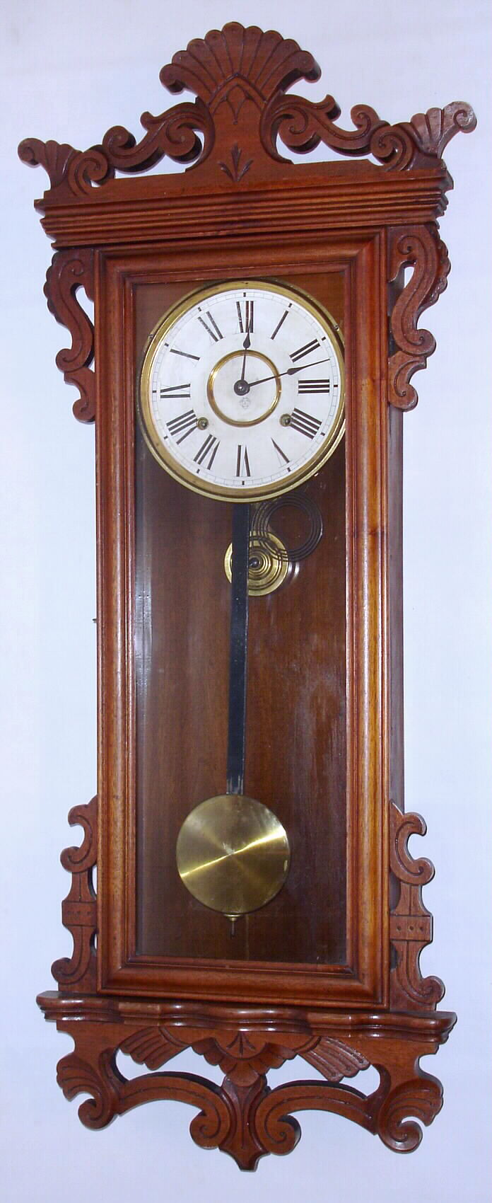 Ansonia Clock Co., "Queen Mary", 8 day time and strike spring driven wall clock, c1901 — Antique Clocks Price Guide