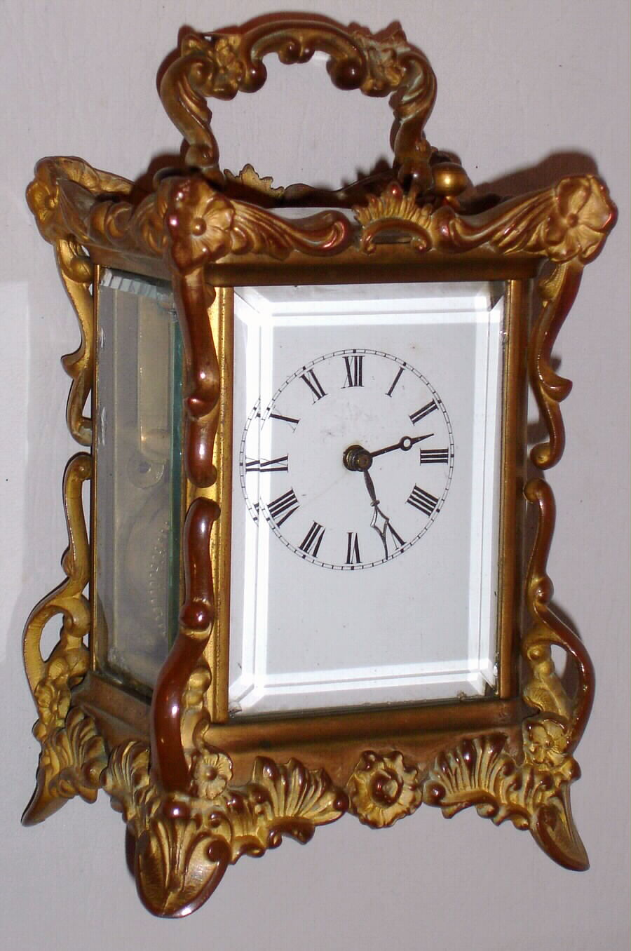Waterbury Clock Co., Waterbury, Conn., "Convoy" 8 day gold plated time, strike and repeat carriage clock, c1906 — Antique Clocks Price Guide