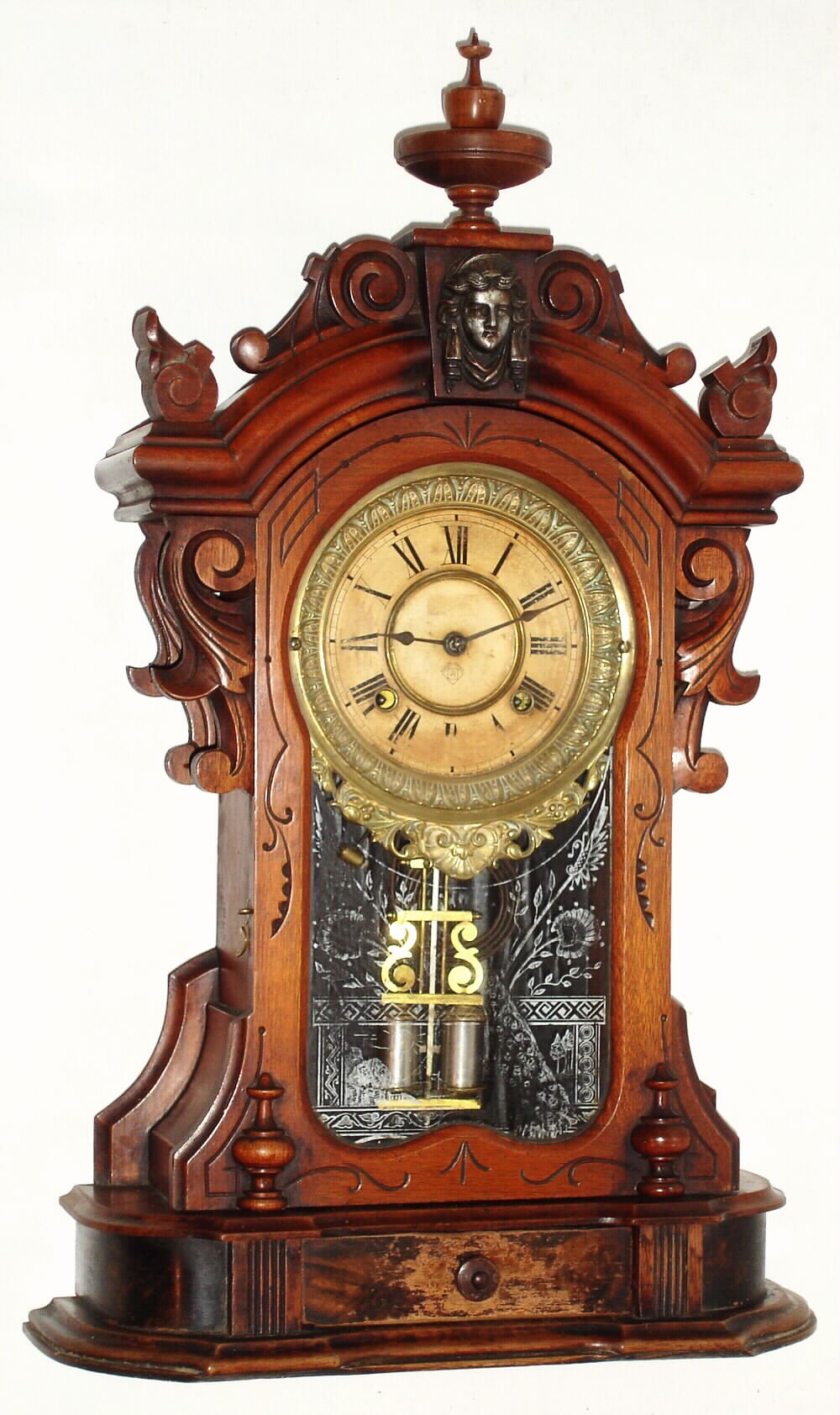 Ansonia Clock Co., New York, "Monarch" 8 day time and strike spring driven walnut mantel clock, c1880 — Antique Clocks Price Guide