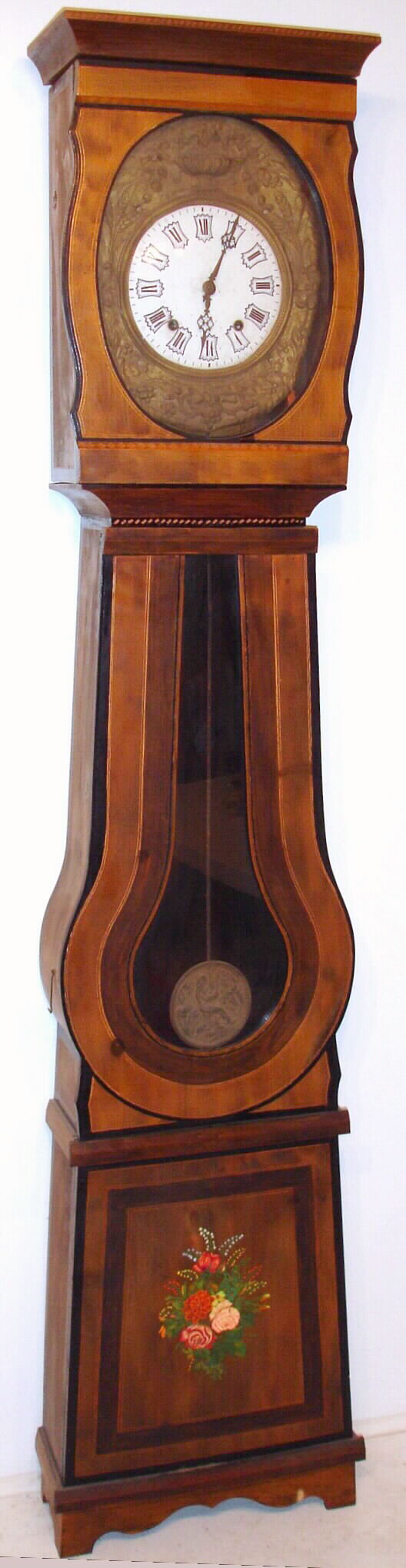 Morbier movement in painted decorated French "Comptoise" case, c1860 — Antique Clocks Price Guide