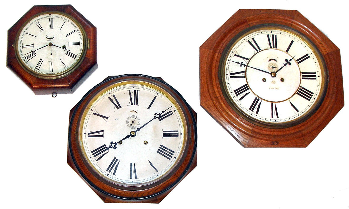 Four wood case 8 day Connecticut octagonal marine clocks, Waterbury, Ansonia, New Haven, Beach and Hubbell, later 19th century. — Antique Clocks Price Guide