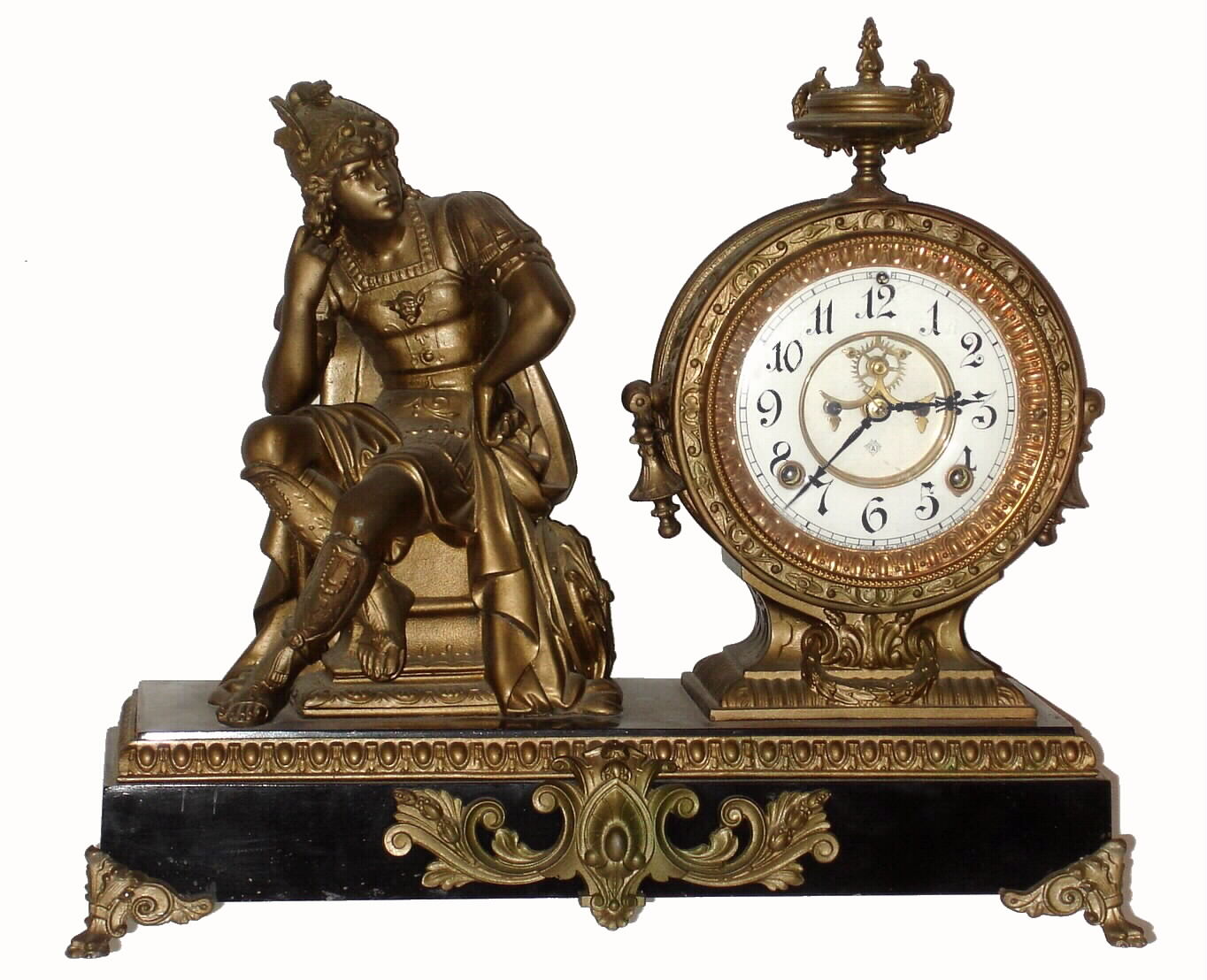 Ansonia Mercury cast metal figural 8 day time and strike mantel clock, c1894. — Antique Clocks Price Guide