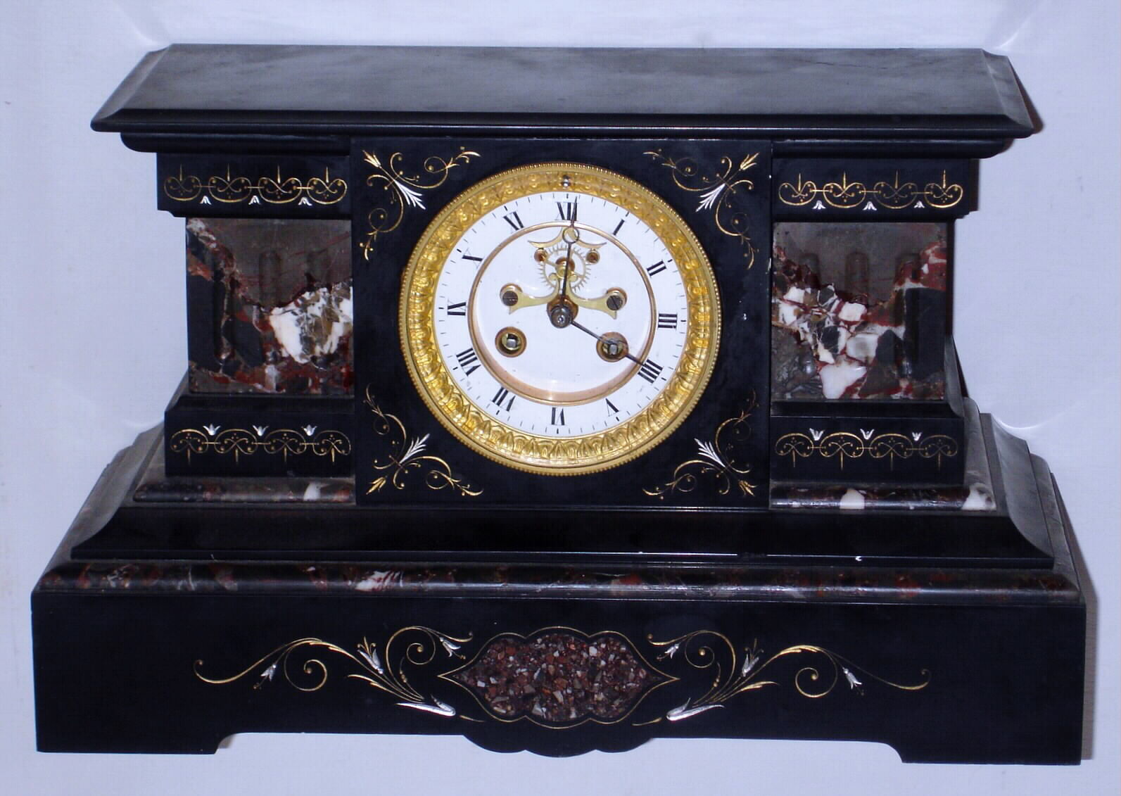 French black slate and marble 8 day time and strike mantel clock, c1880. — Antique Clocks Price Guide