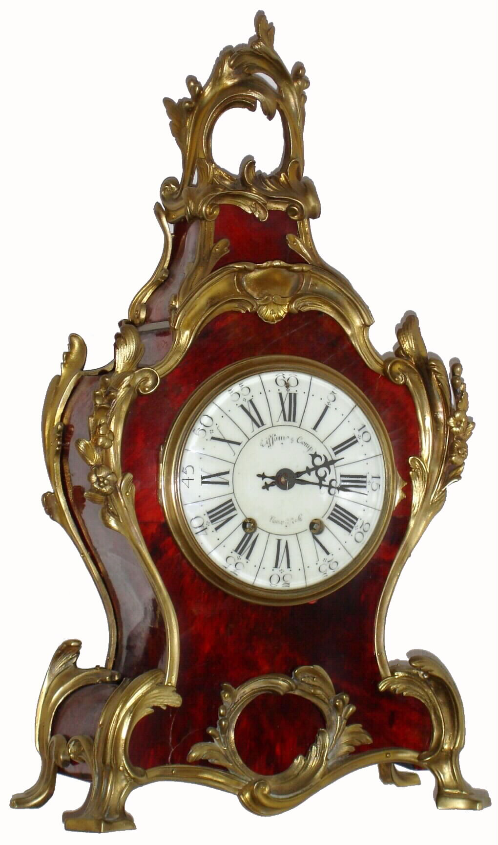 French, for Tiffany and Co., Boulle style 8 day time and strike spring driven mantel clock, c1880 — Antique Clocks Price Guide