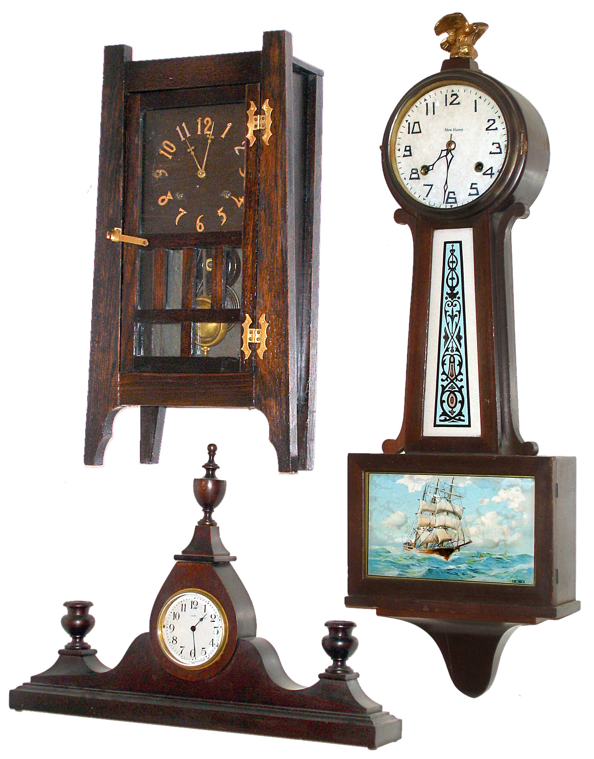 Three New Haven wood case clocks, early 20th century. — Antique Clocks Price Guide