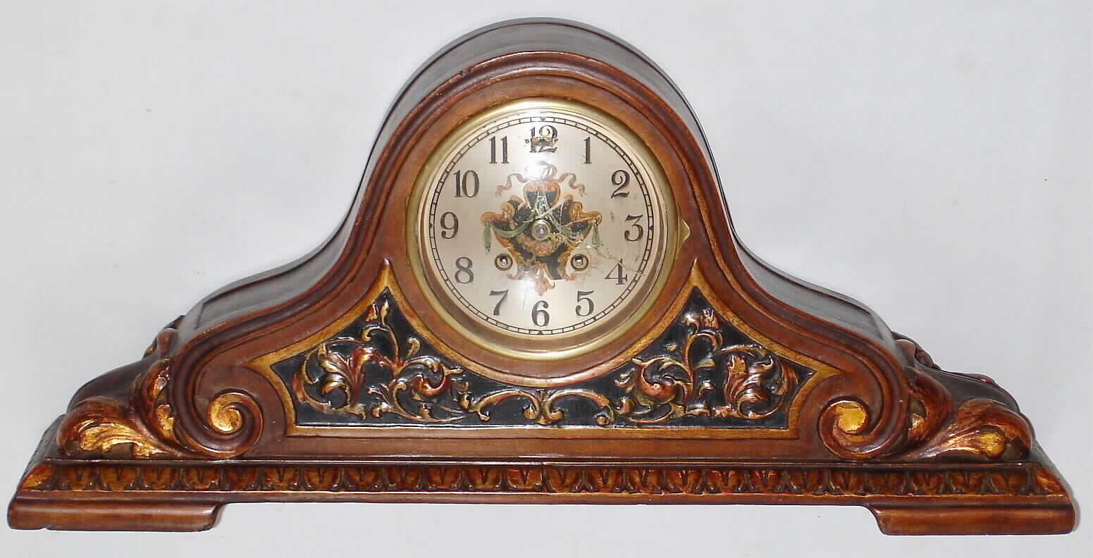 Chelsea Clock Co., Boston, Mass., painted ceramic 8 day house strike spring driven tambour mantel clock, c1919 — Antique Clocks Price Guide