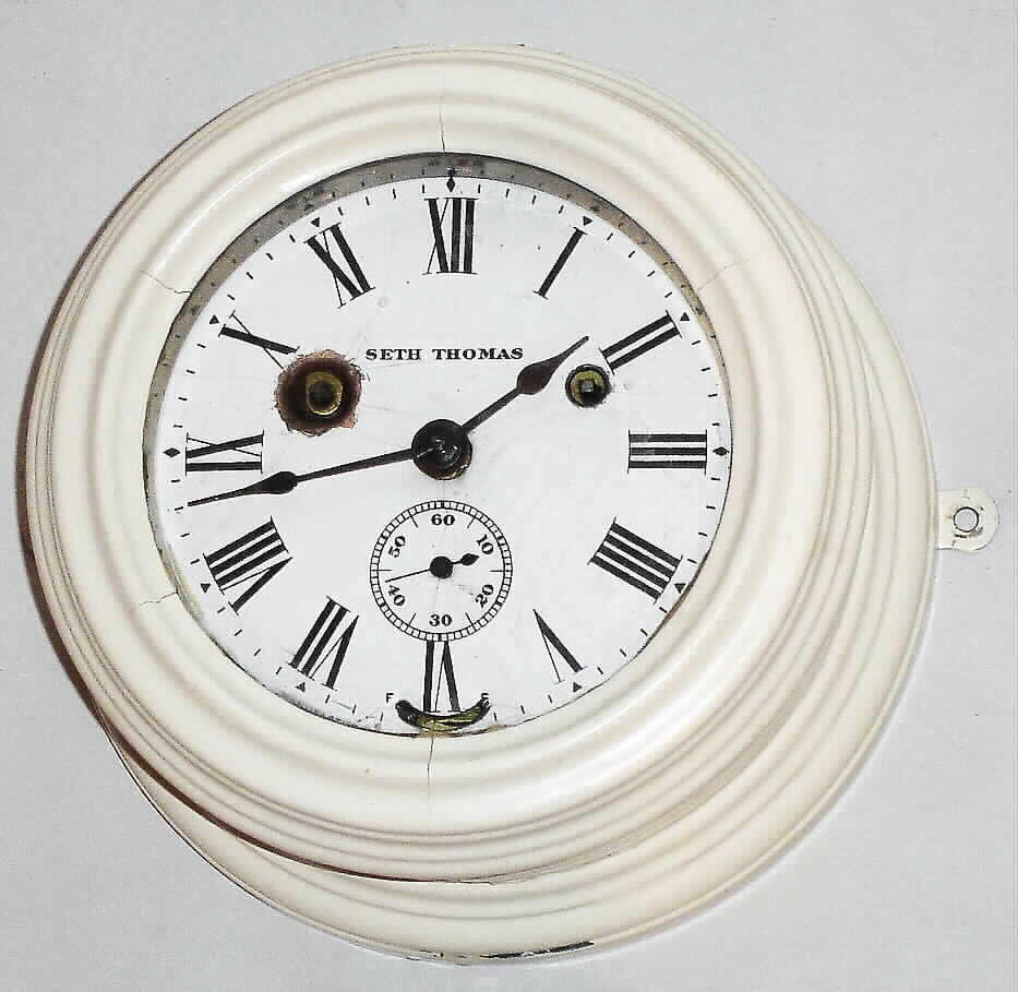 Seth Thomas Clock Co., Thomaston, Conn., "Wardroom" 30-hour spring driven oak ship's bell clock, c1904 — Antique Clocks Price Guide