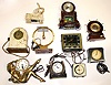 Ten plug-in electric clocks. Includes Golden Hour, Seth Thomas ship-wheel, Lux calendar, Benjamin Franklin and Hotpoint timers, Mastercrafters swinging dolls, reclining nude cast-metal, Jet-Set digital, Telechron appliance switch, and Lincoln horseshoe.
