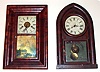 Two Connecticut wood shelf clocks. Brewster and Ingraham 8 day beehive with brass mainsprings, good dial and label. 30 hour miniature ogee, no label. Both 19" high
