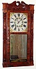 Jeromes and Darrow, Bristol, Conn, 8 day time and strike wooden weight driven movement carved column and splat shelf clock, c1835