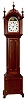 Foster Campos, Pembroke, Mass., "Grandmother Clock" 8 day time only weight driven movement in Roxbury style inlaid mahogany case with painted metal dial and rocking ship, c1982