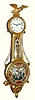 Ted Burleigh, Winchester, Mass., "Girandole" wall clock 8 day time only weight driven movement in gold leafed mahogany case with reverse painted convex throat and lower glass tablets and painted metal dial, c1990