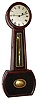 Attleboro, Mass. type "Banjo" wall clock 8 day time only weight driven movement in three hinged door mahogany case with reverse painted tablets and painted iron dial, c1840