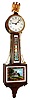Herschede Hall Clock Co., Cincinnati Ohio, "Banjo" wall clock 8 day time only weight driven movement in mahogany case with reverse painted throat and lower tablets and painted metal dial, c1920