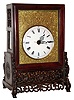 Chinese bracket clock 8 day time and strike spring driven double fusee movement with crown wheel escapement in rosewood case with white porcelain enamel dial with ornate hour and minute hands and sweep seconds hand, c1860