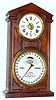 Ithaca Calendar Clock Co., Ithaca, New York "No. 7 Shelf Cottage" double dial perpetual calendar mantel clock 8 day time and strike spring driven movement with alarm in walnut case with papered metal dials, c1875