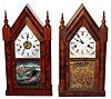Two Connecticut 30 hour time and strike mahogany veneer steeple clocks, c1870.