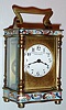 French, 8 day quarter column and cloisonne enamel miniature carriage timepiece with serpentine front retailed by Howard M.Patch Ltd., Montreal, c1900