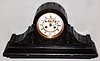 French black slate tambour drum head 8 day time and strike spring driven mantel clock, c1890