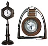 Two small 30-hour desk clocks, Jaguar Swiss mini street-clock and unsigned clock in a stirrup, later 20th century.
