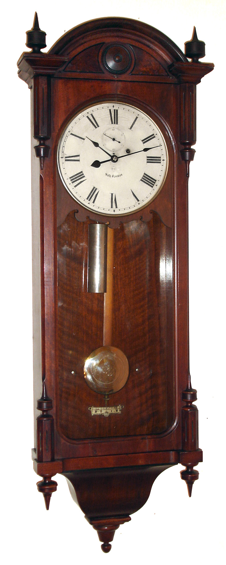 Seth Thomas Clock Co., Thomaston, Conn., "Regulator No. 6" wall clock, 8 day time only weight driven movement in walnut case, dated 1886. — Antique Clocks Price Guide