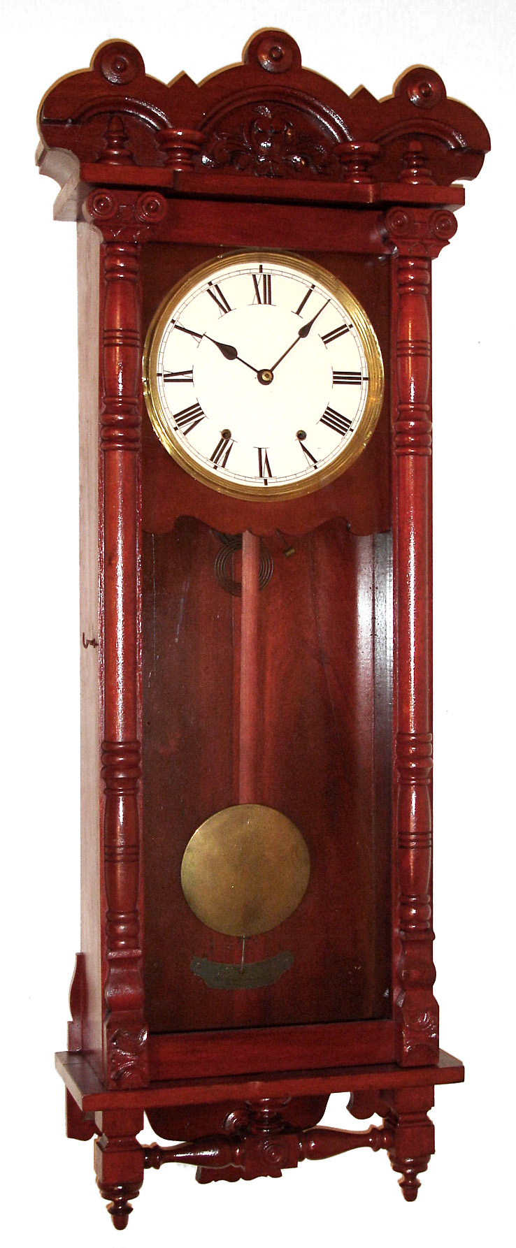 Asian, modern reproduction large wall clock, copy of New Haven, 8 day time and strike spring driven movement in mahogany case, c1990 — Antique Clocks Price Guide