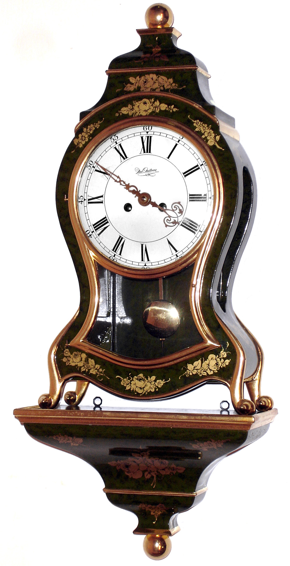Du Chateau Swiss reproduction Louis XV 8 day painted wood striking clock with bracket, c1975 — Antique Clocks Price Guide