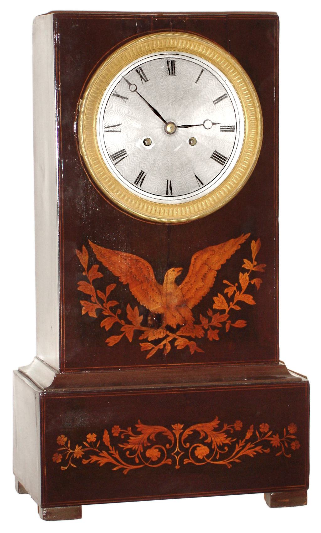 French inlaid wood 8 day time and strike mantel clock, c1840 — Antique Clocks Price Guide