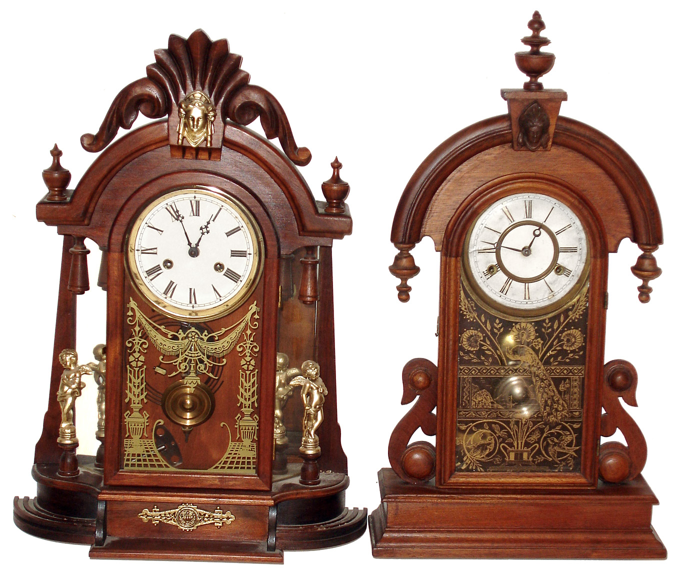 Clocks- 2 (Two) wood 8 day time and strike parlor clocks, 1 reproduction mirror-side and 1 old New Haven — Antique Clocks Price Guide
