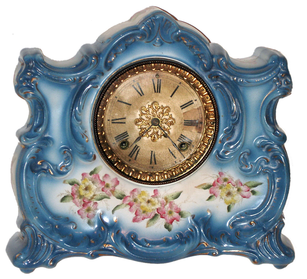 Ansonia Clock Co., New York, "Ossipee" 8 day time and strike porcelain mantel clock, c1900 — Antique Clocks Price Guide