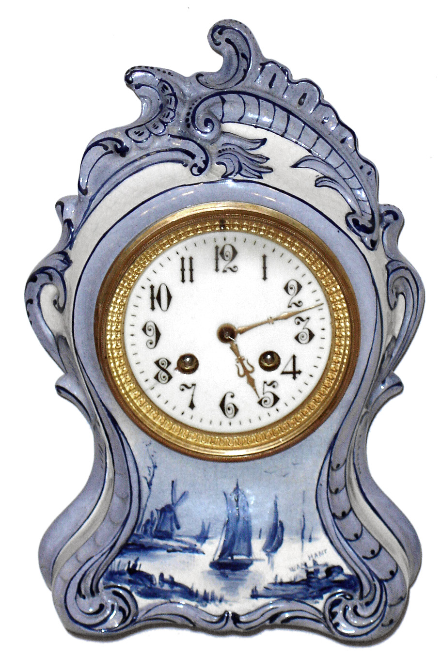 French Delft porcelain 8 day time and strike mantel clock, c1860. — Antique Clocks Price Guide
